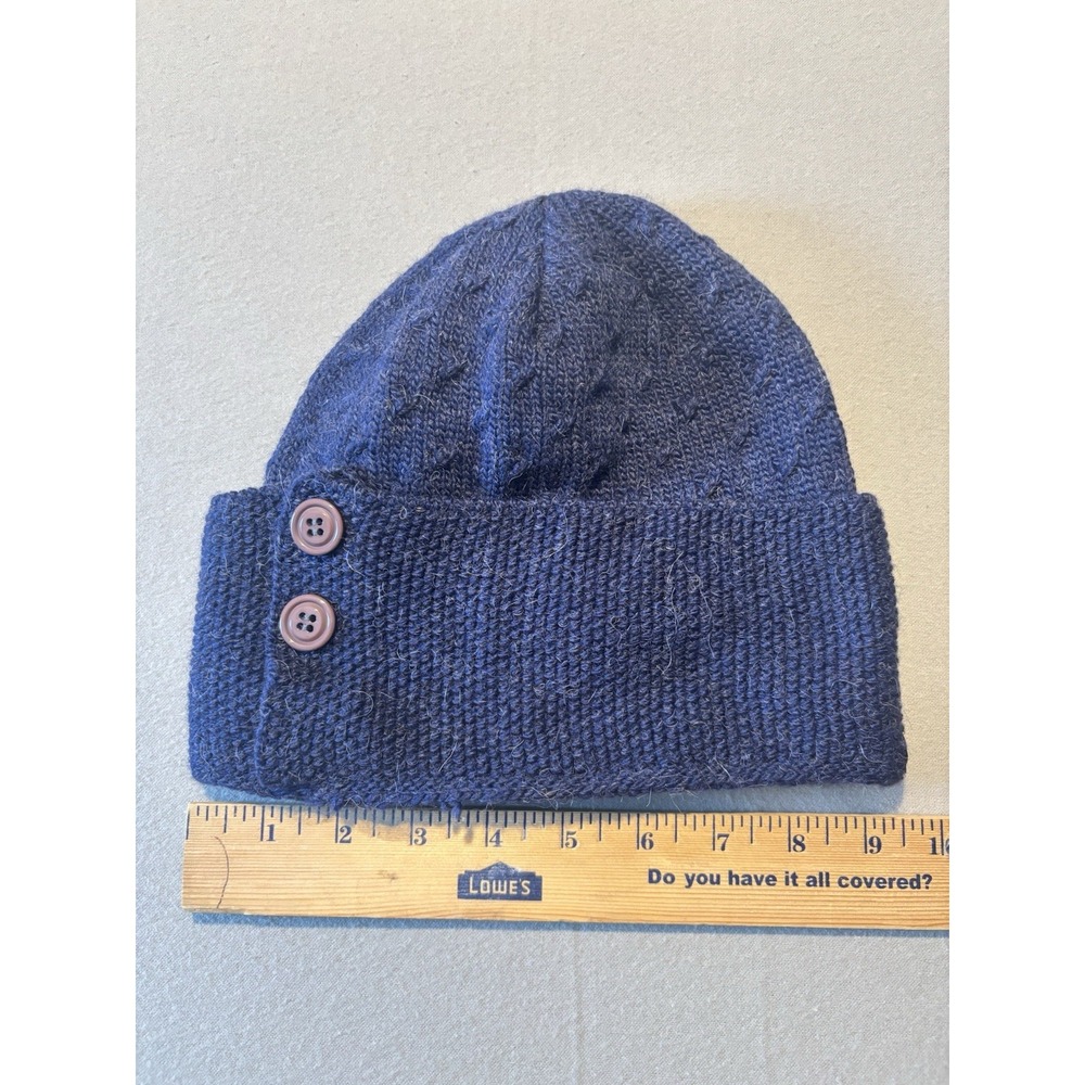 Bonfire Snowboarding Knit Beanie Navy Woolly Winter‎ Hat Button Detail Unisex